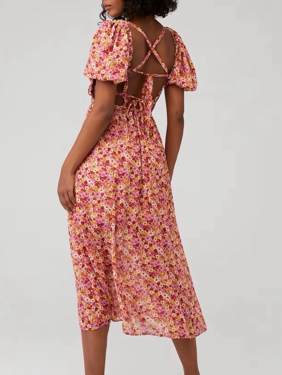 For Love And Lemons Dresses & Skirts - For Love & Lemons Pink Floral Open-Back Midi Dress